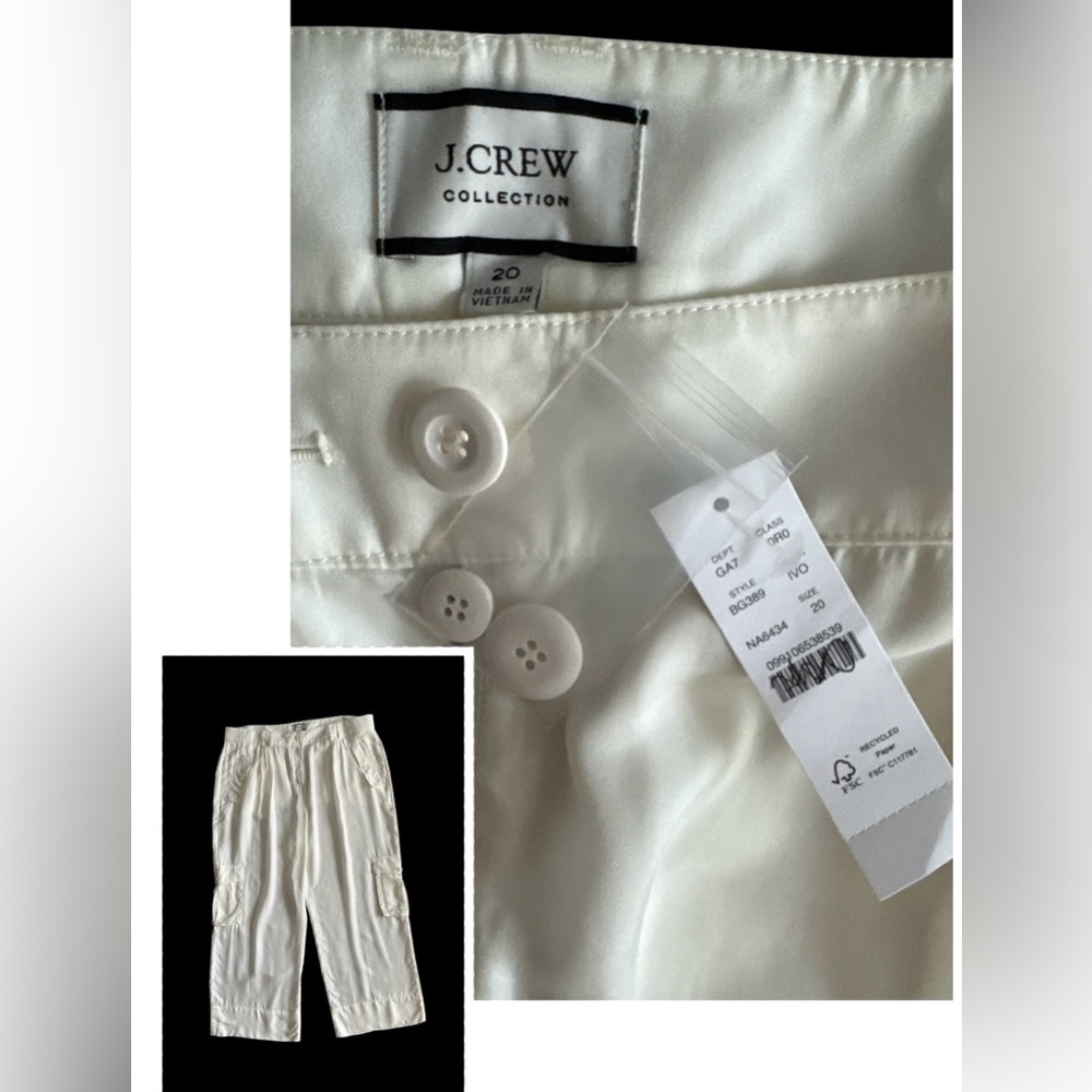 J.Crew Collection Full Length Cupro Cargo Pants Ivory woman 20 minimalist preppy